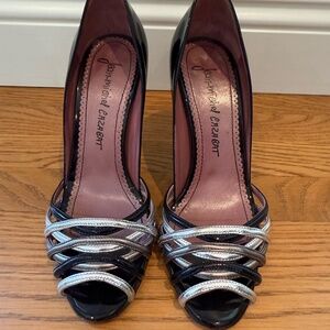 Jean-Michel Cazabat Black Patent Leather Peep Toe High Heels / size 36.5 / US 7